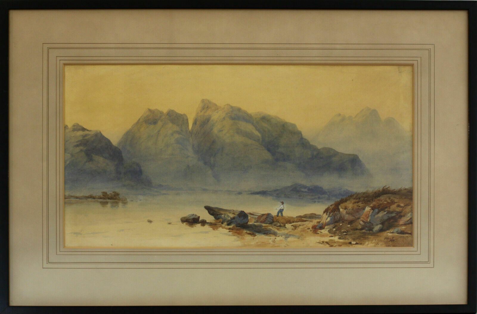 Watercolour By R E Stanton. Man With Row Boat In The Lake District