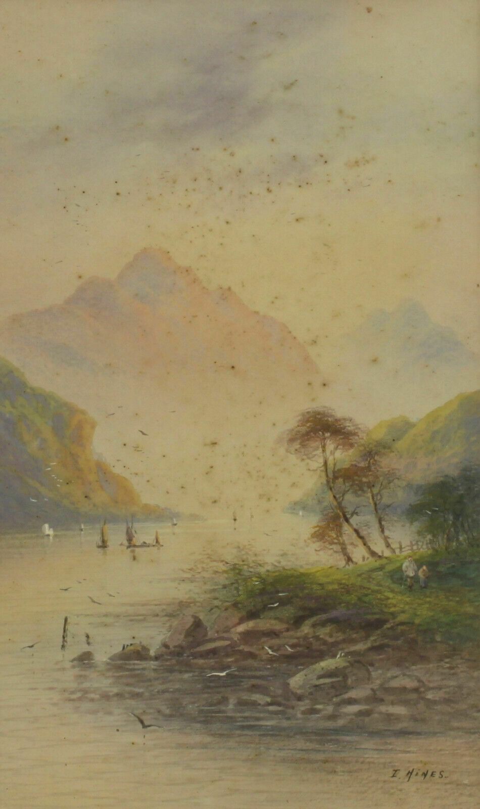 Watercolour By I Hines. People Walking In The Lake District photo furniture