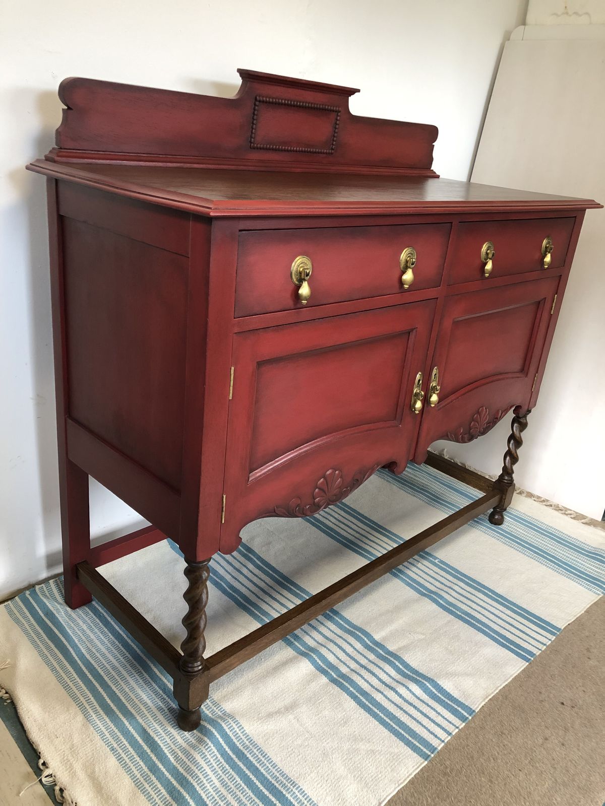 Lovely Refurbished Oak Antique Sideboard  Painted With Fusion Mineral Paint "Highlander" And Finished With Clear Wax And Aged With Black Wax .Top And Legs I Used Dark Oak Varnish photo vintage
