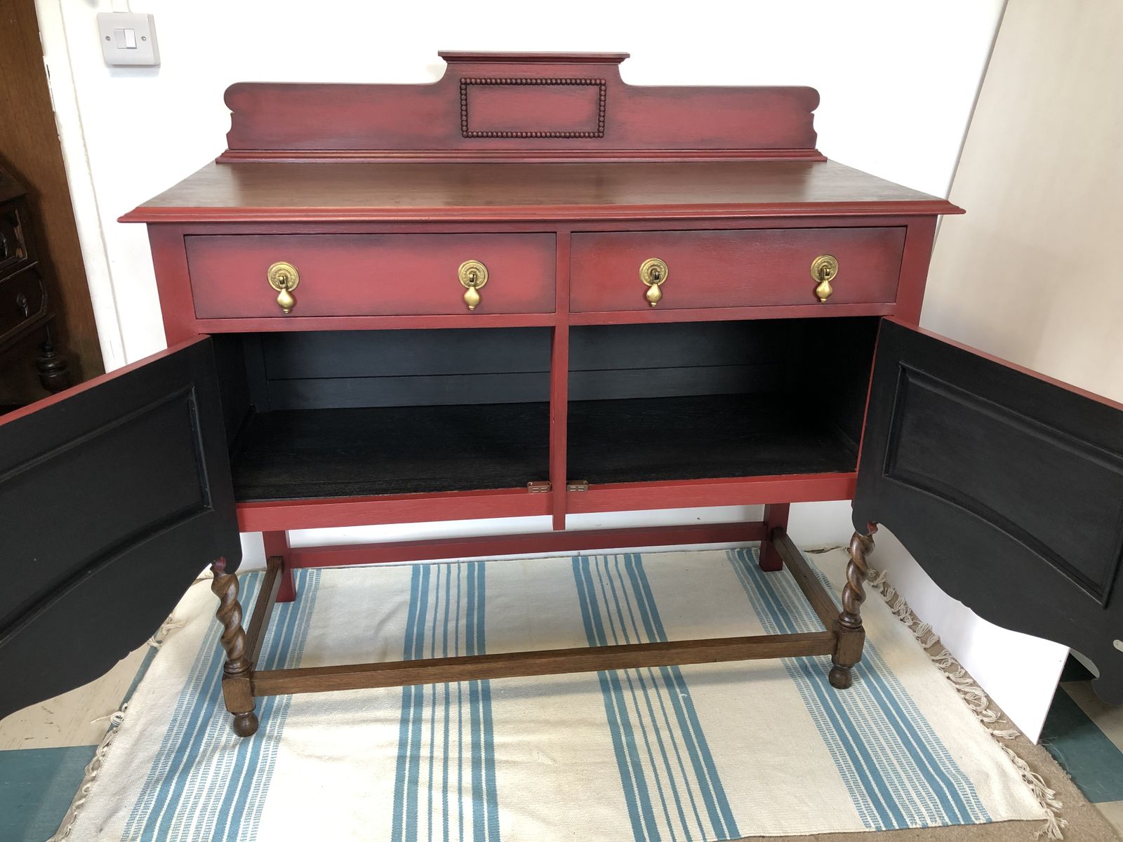 photo for sale Lovely Refurbished Oak Antique Sideboard  Painted With Fusion Mineral Paint "Highlander" And Finished With Clear Wax And Aged With Black Wax .Top And Legs I Used Dark Oak Varnish