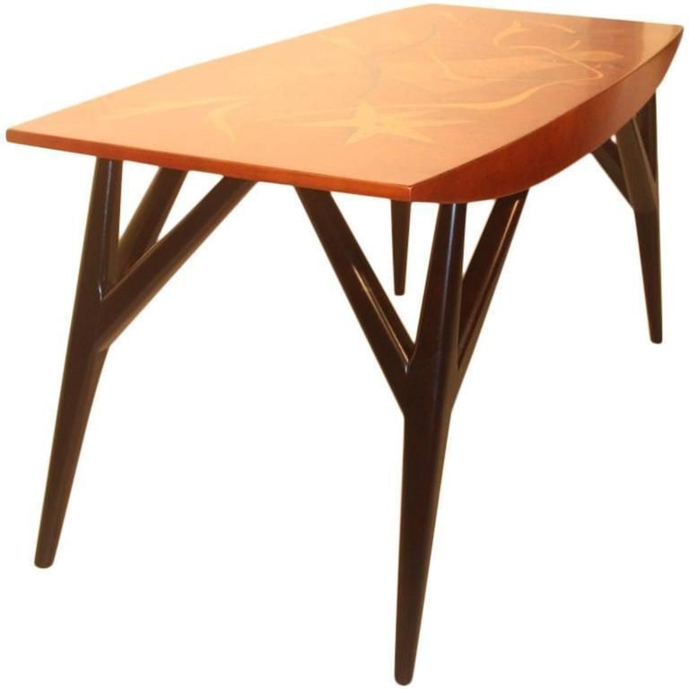 Coffee Table Luigi Scremin Minimalist Forms, 1940s Wood Precious Italian Design photo furniture