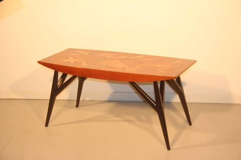 Coffee Table Luigi Scremin Minimalist Forms, 1940s Wood Precious Italian Design