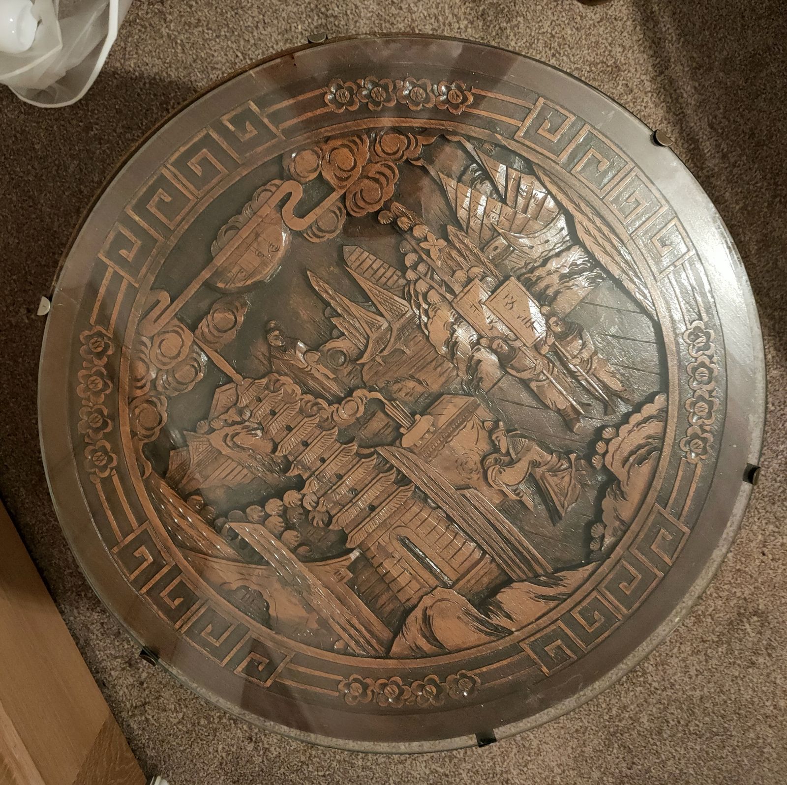 Chinese Carved Hardwood Tilt Top Glazed Gate Leg Tea Table With Carved Decorative Motifs Early 20th Century photo Furniture