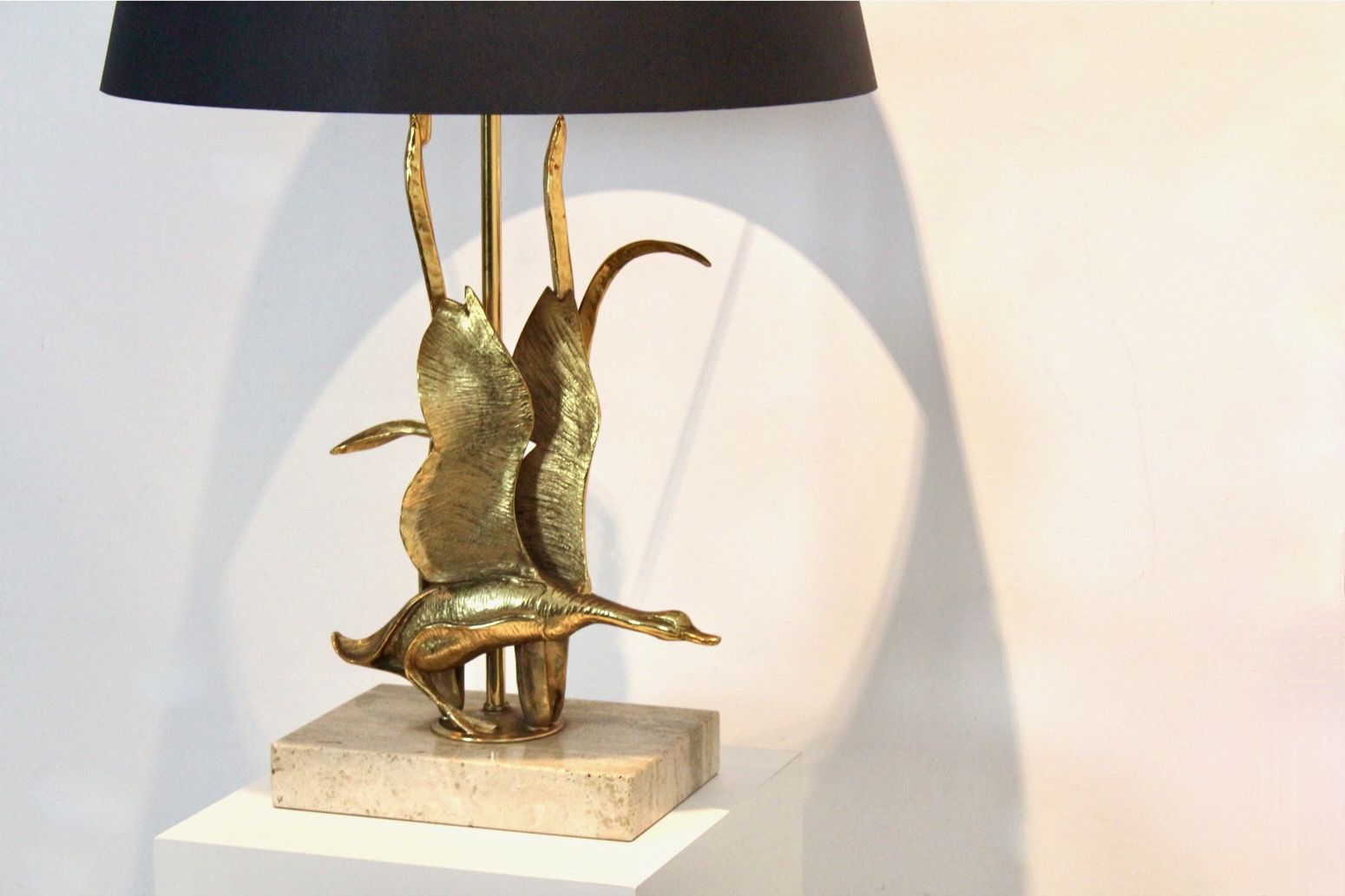 Travertine And Gilt Metal Wild Duck Table Lamps By Lanciotto Galeotti, Signed photo 4606.0