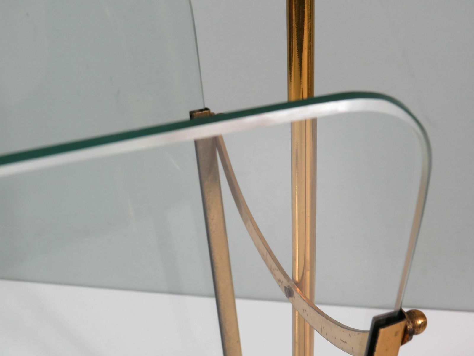 Vintage Magazine Rack, Brass And Glass, Italy 1950 1960 photo furniture