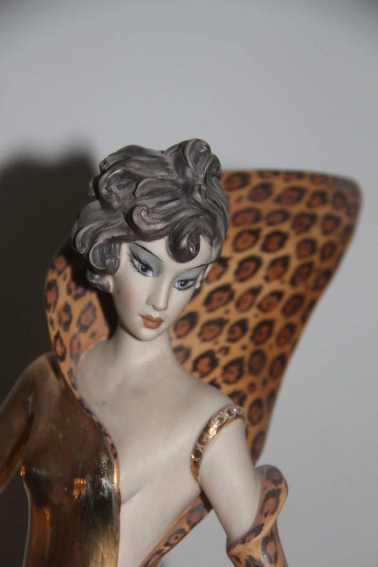 Capodimonte Sculpture Woman Vamp 1970s Italian Design Gold photo furniture