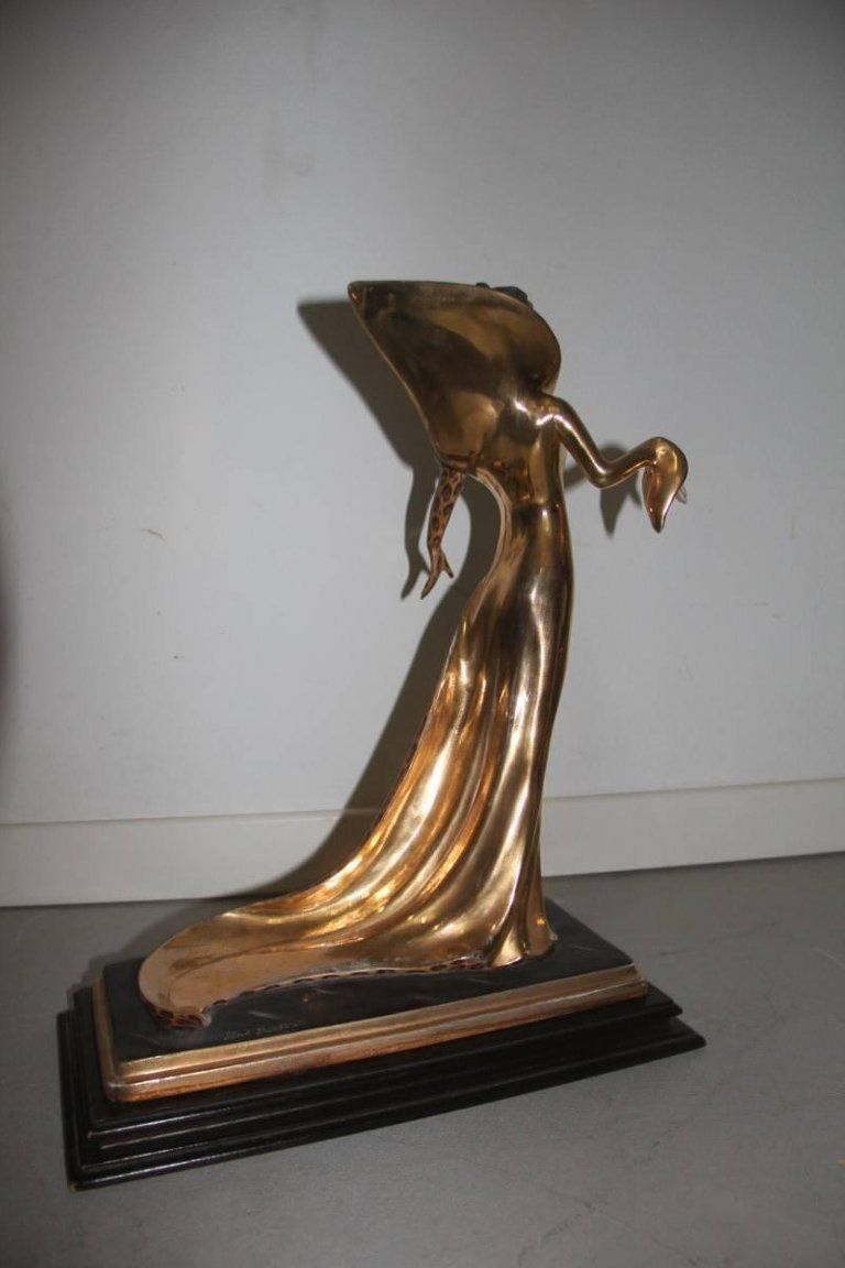 Capodimonte Sculpture Woman Vamp 1970s Italian Design Gold photo vinterior