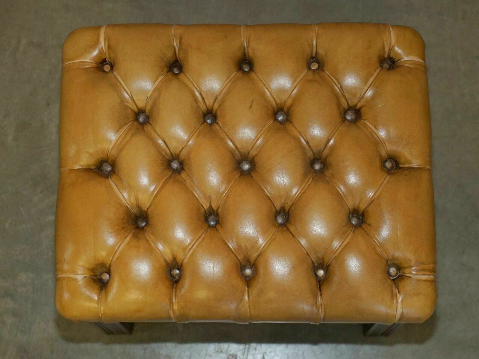 Vintage Tan Brown Leather Chesterfield Tufted Baron Footstool Part Of Suite photo for sale