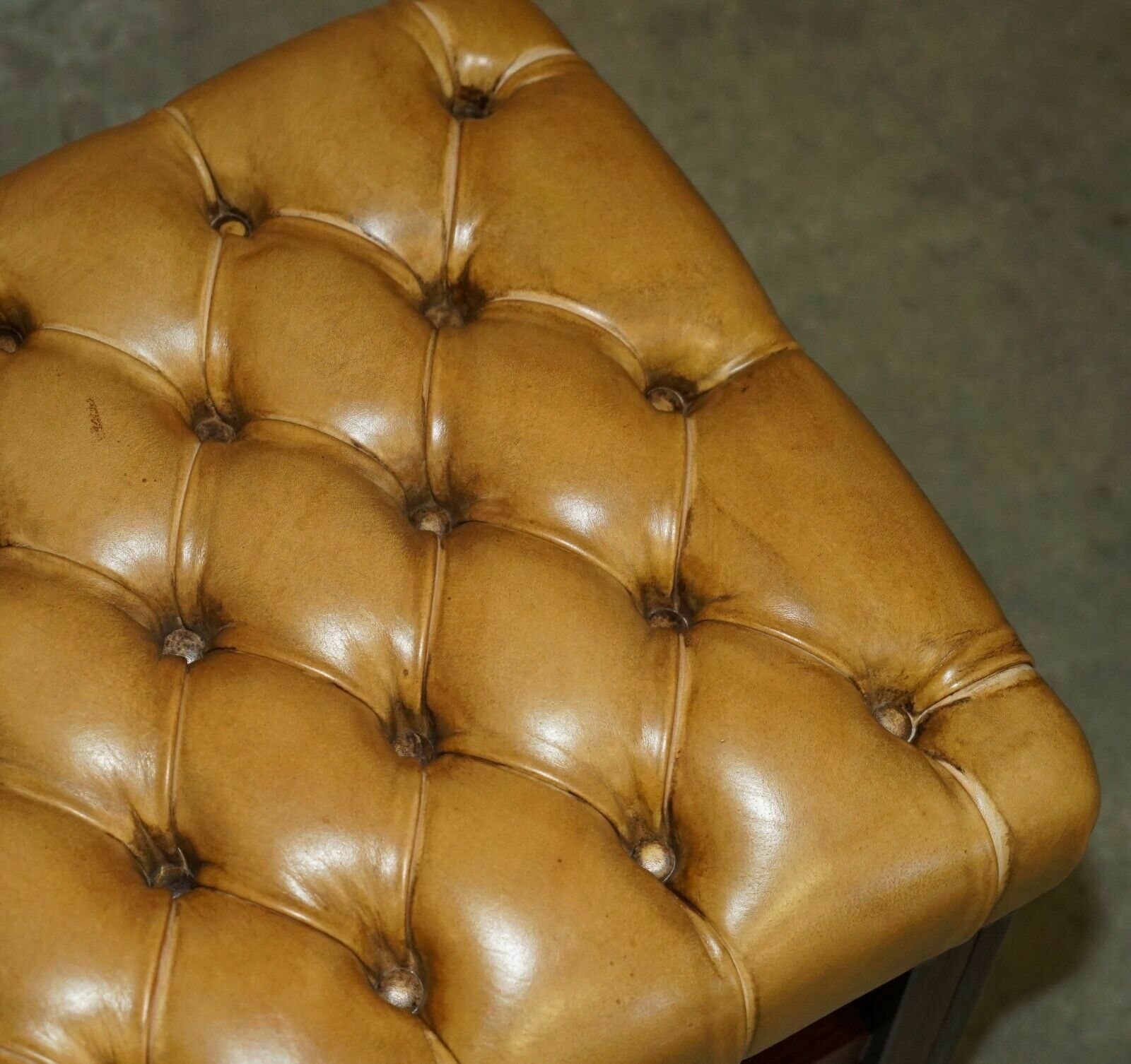 Vintage Tan Brown Leather Chesterfield Tufted Baron Footstool Part Of Suite photo 1350.0