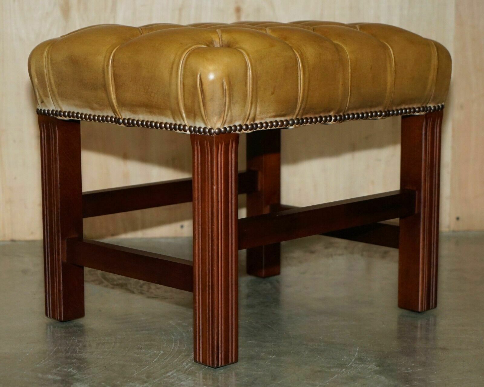 Vintage Tan Brown Leather Chesterfield Tufted Baron Footstool Part Of Suite photo buy