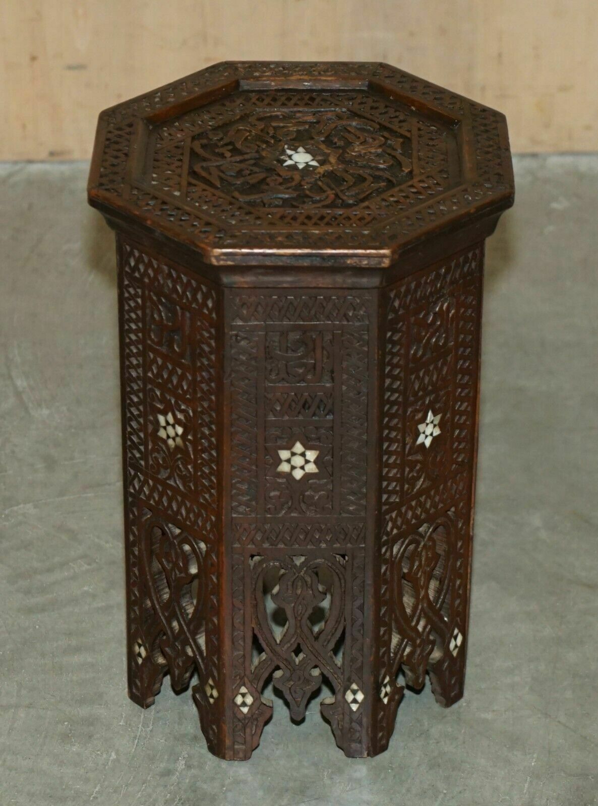 Antique Liberty's Victorian Circa 1880 Floral Moroccan Hand Carved Table photo Furniture
