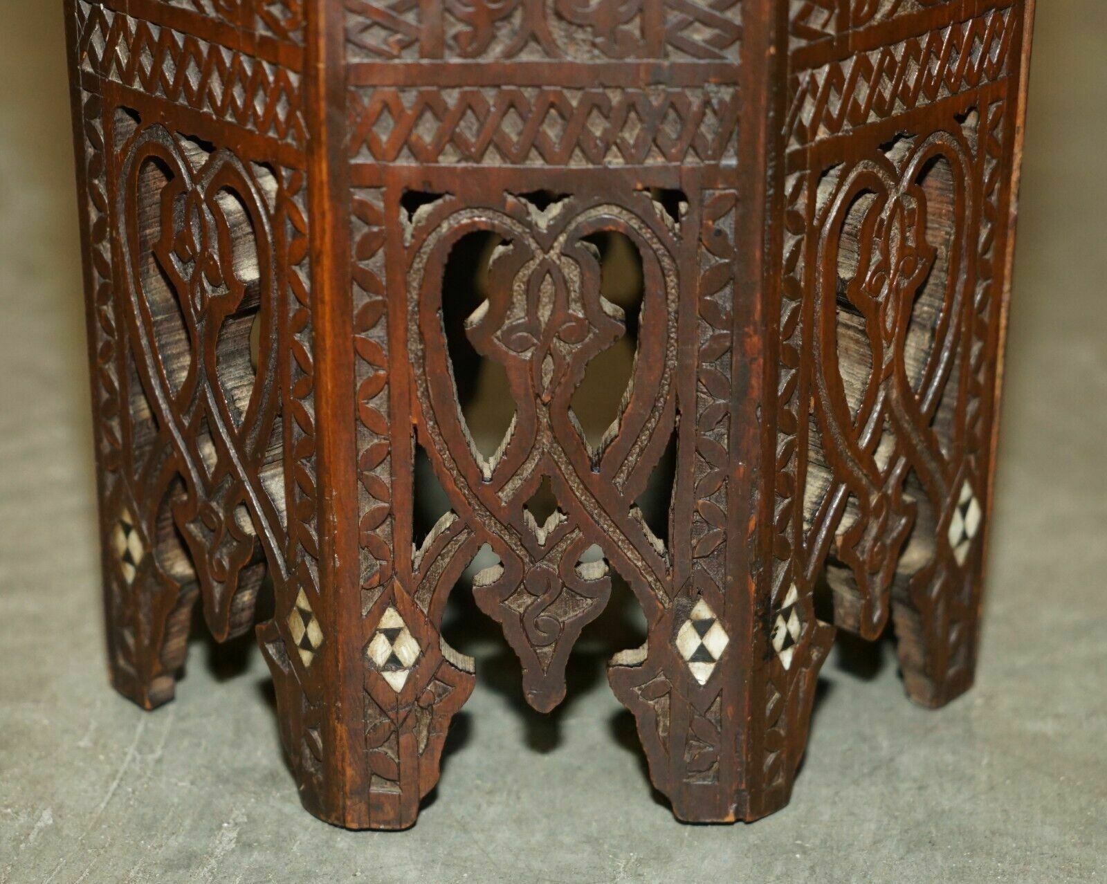 Antique Liberty's Victorian Circa 1880 Floral Moroccan Hand Carved Table photo buy