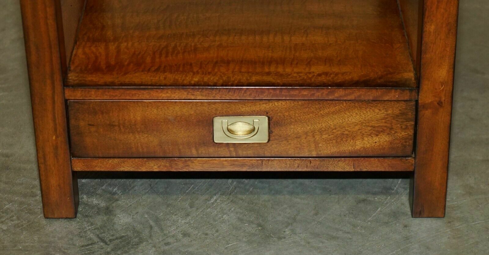 photo vinterior Stunning Pair Of Two Tier Military Campaign Side End Tables Large Single Drawers