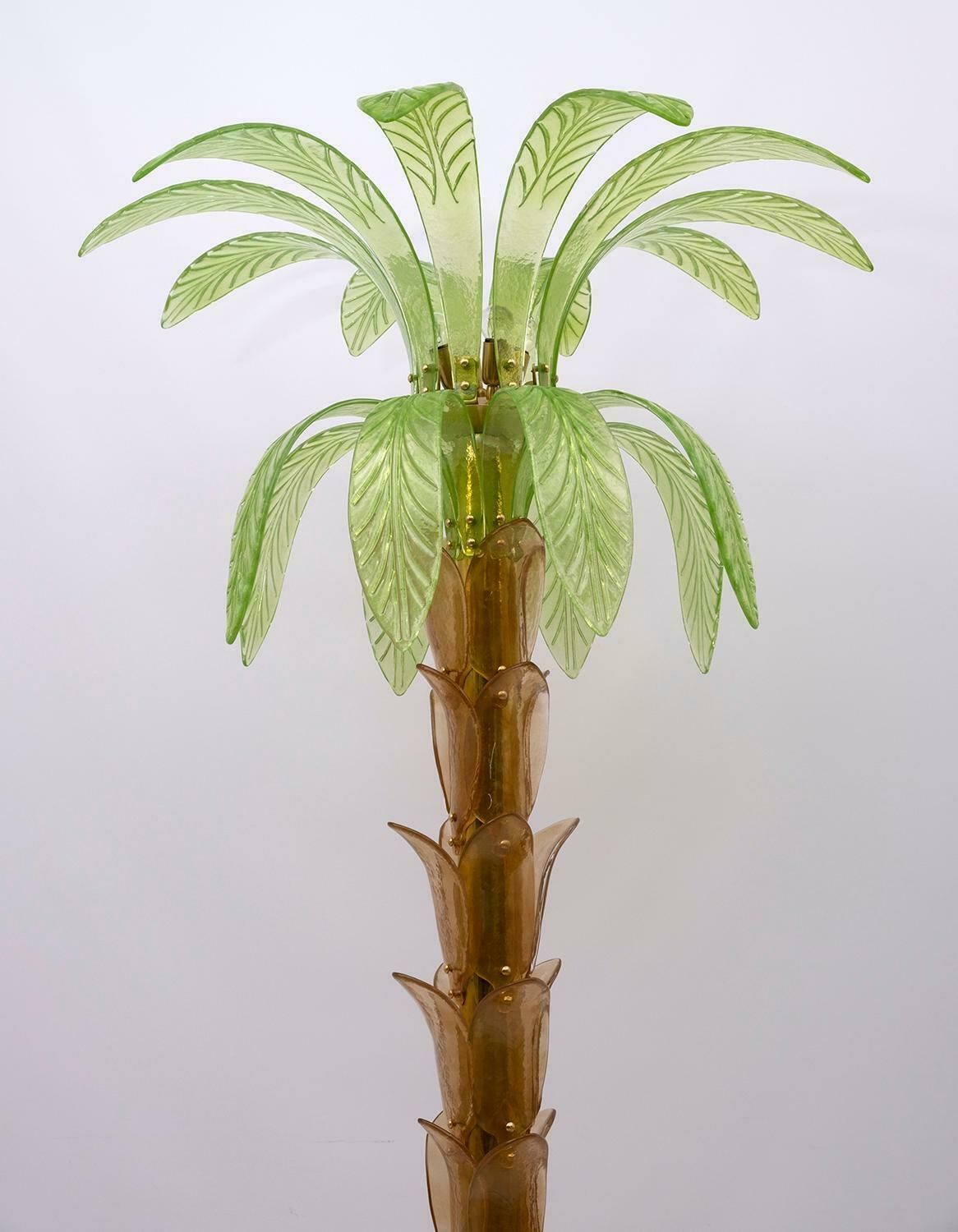 Murano Glass And Brass Palm Tree Floor Lamp, 1970s, Pair photo Lighting