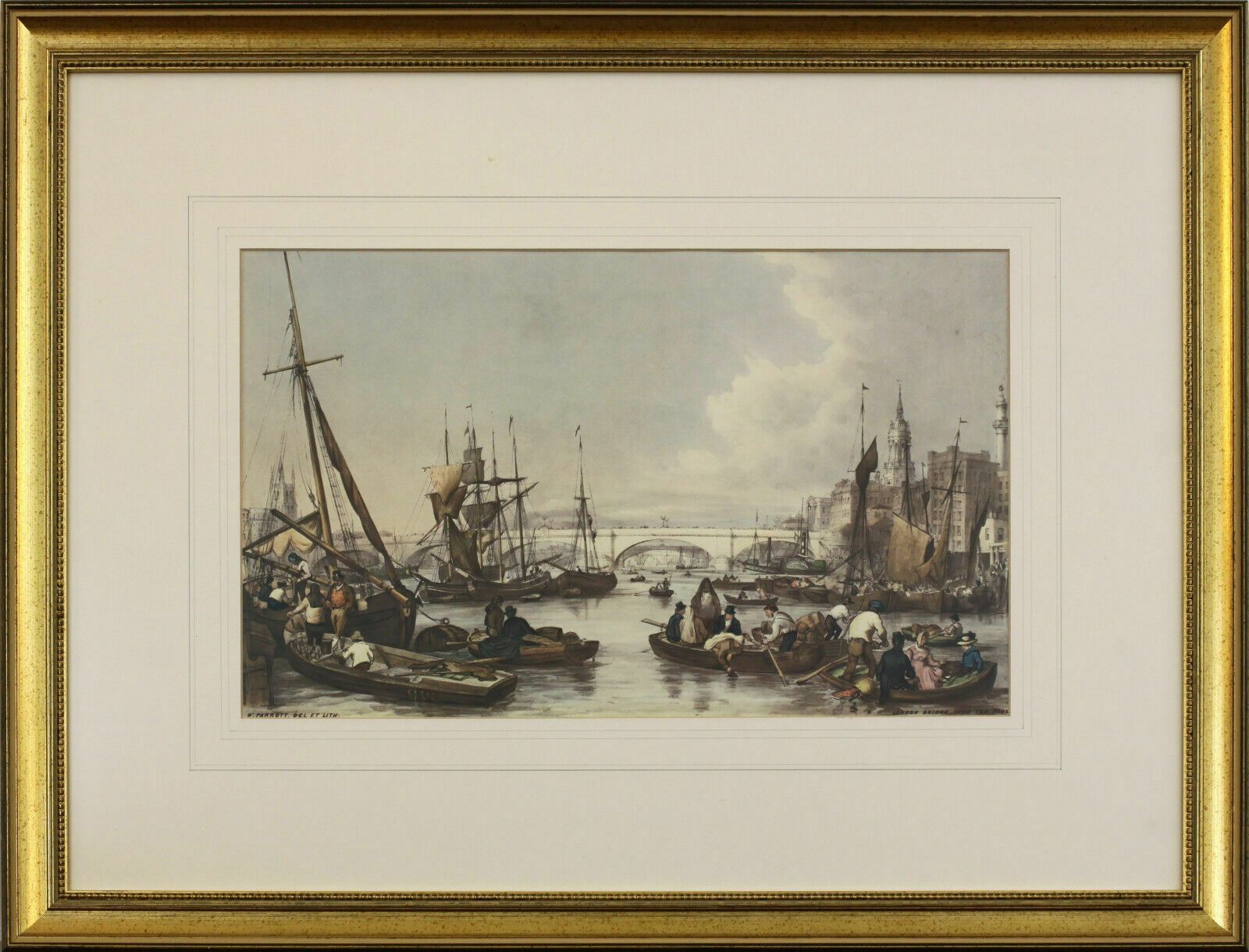 Copy Of 18th Century Lithograph. London Bridge From The Pool
