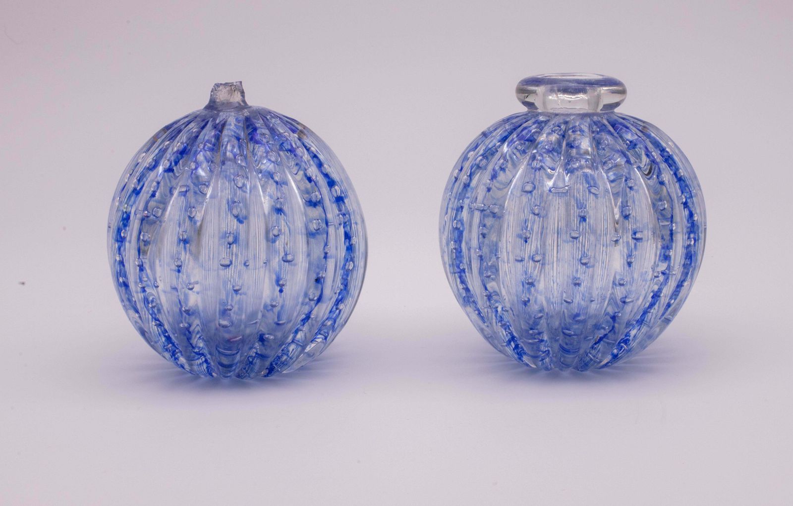 Set Of 2 Bubbles Blu Vase By Barovier E Toso, 1950s photo vintage