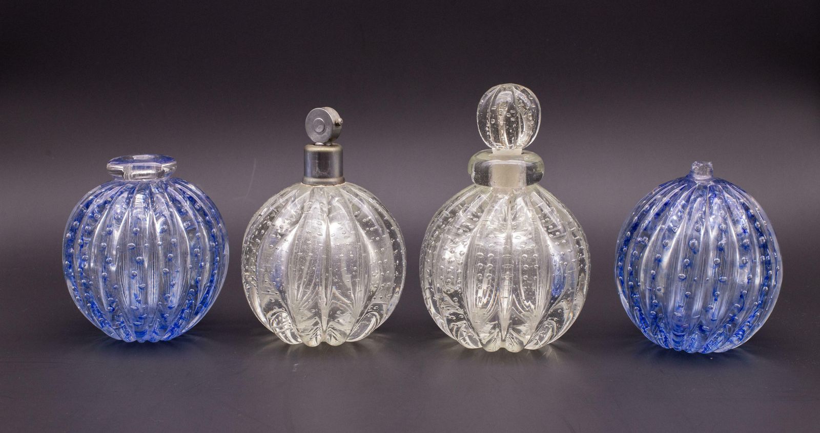 photo for sale Set Of 2 Bubbles Blu Vase By Barovier E Toso, 1950s