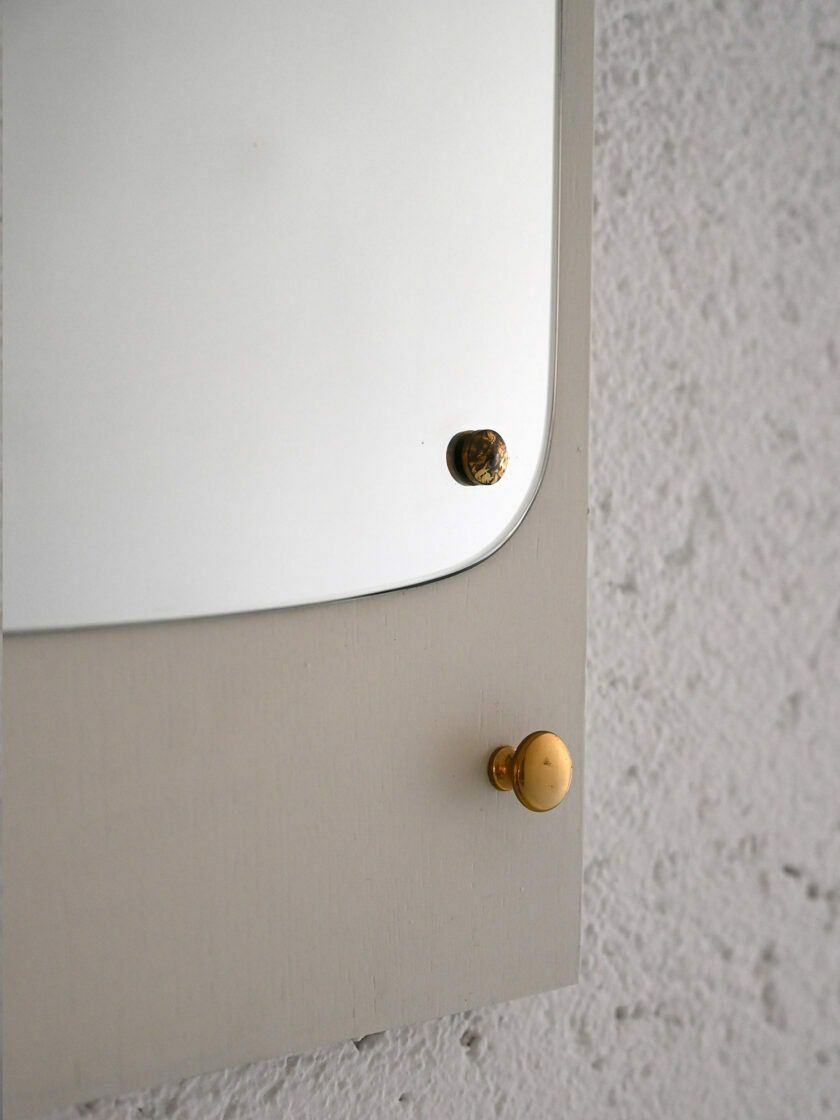 Deco Mirror With White Painted Wooden Frame And Golden Details photo Home Decor