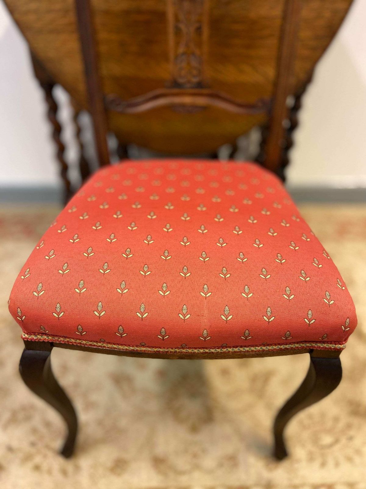 Antique Bedroom Chair / Red Fabric Seat / Carved And Fret Cut Backs / Early 20th Century.T / Dates From Around The 1870s 1900s photo Furniture