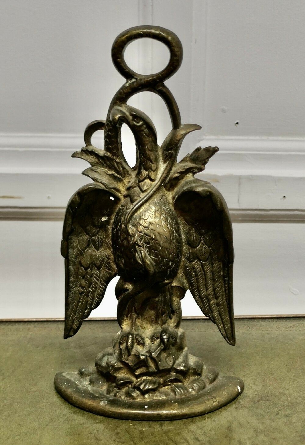 19th Century Eagle & Serpent Brass Door Stop photo Home Fixtures