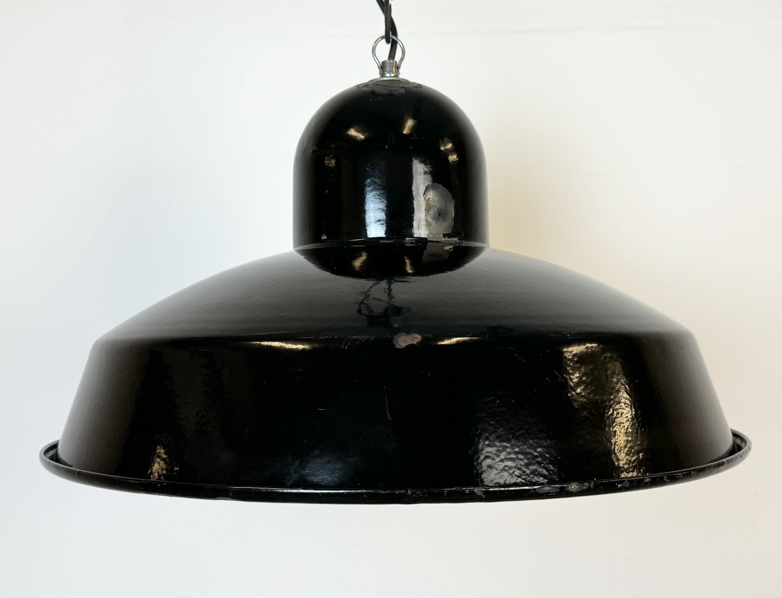 Industrial Black Enamel Factory Pendant Lamp, 1960s, 2x photo furniture