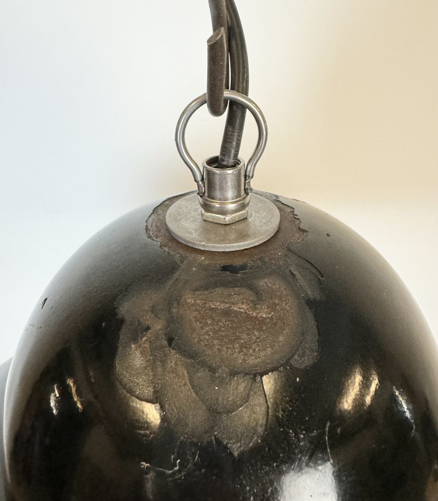 Lighting Industrial Black Enamel Factory Pendant Lamp, 1960s, 2x photo