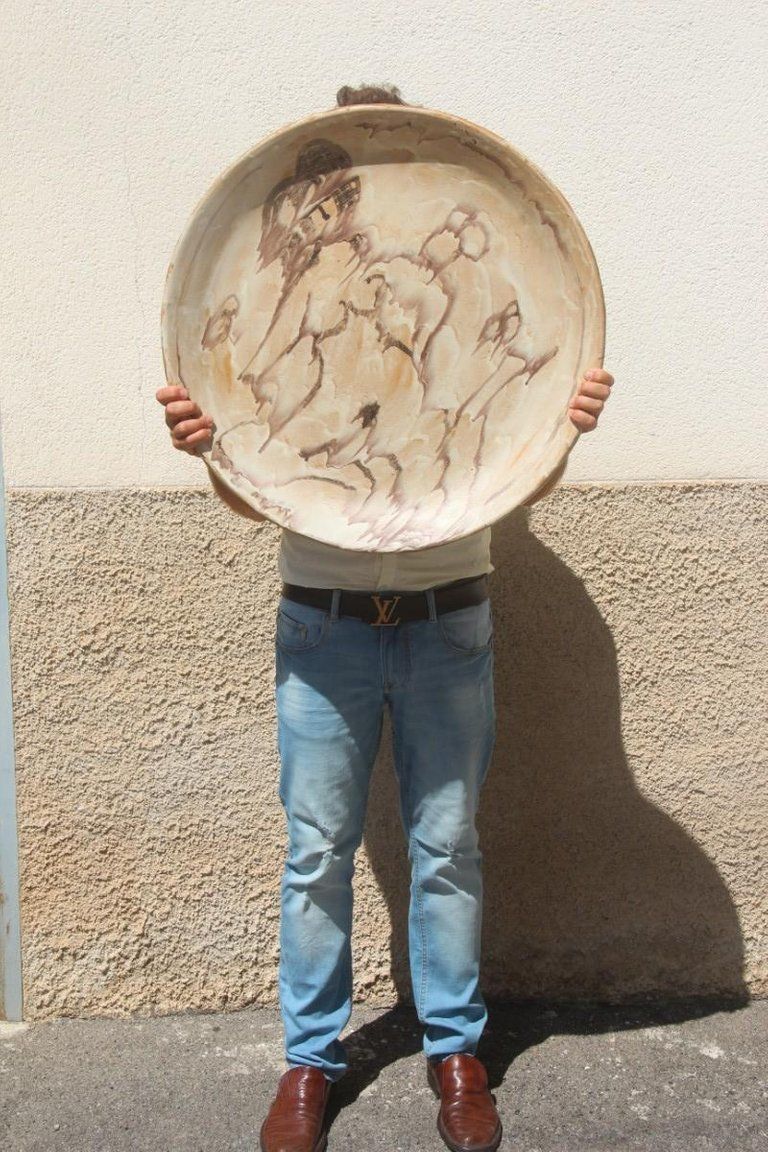 photo furniture Great Plate Ceramic Glazed Woman Nude Italian Design 1960