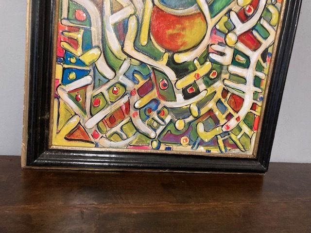 Contemporary Art Painting On Canvas Made With Acrylic Enamels. photo vinterior