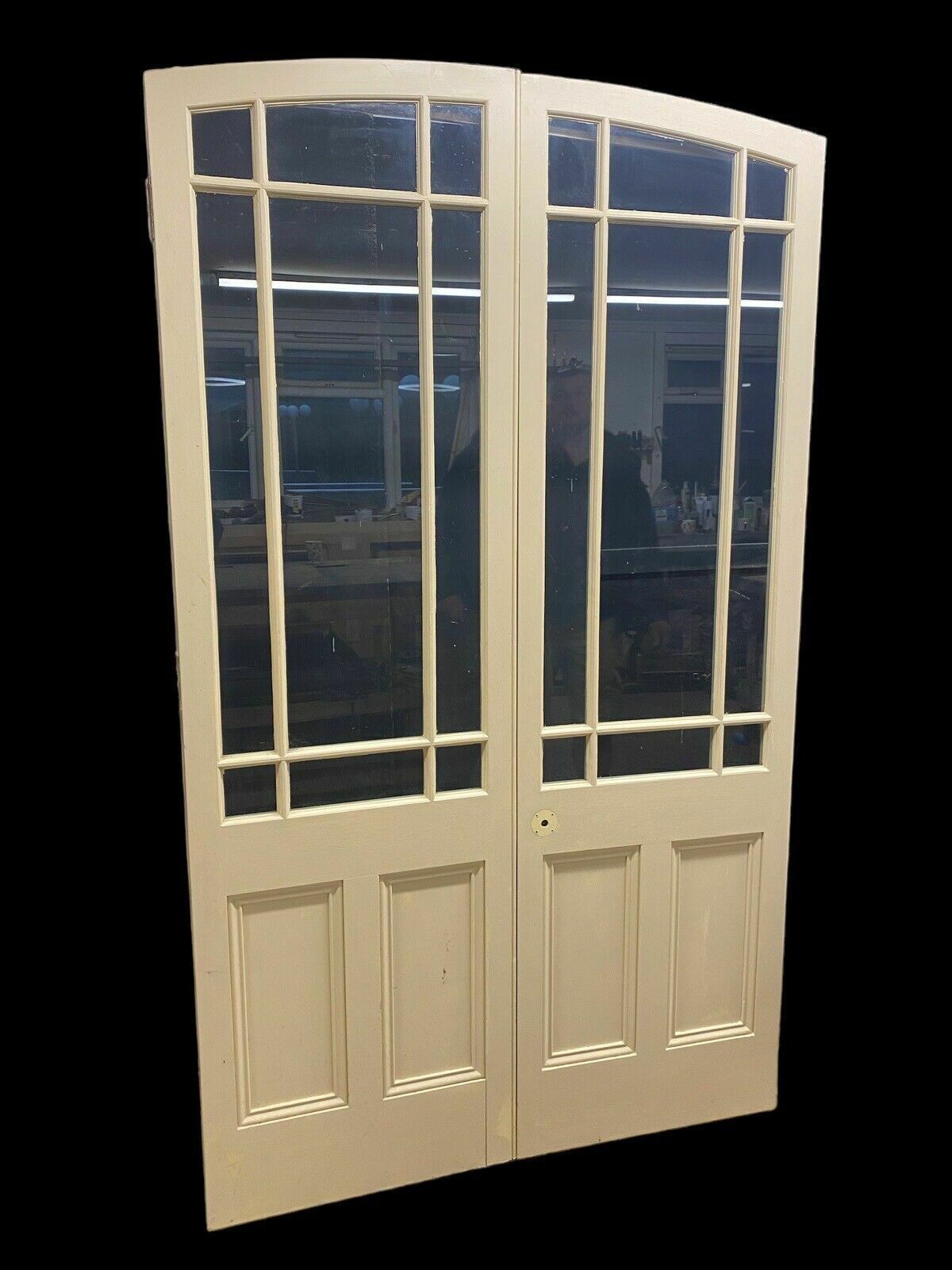 Victorian French Doors Old Antique Period Reclaimed Pine Wooden Clear Glass photo for sale