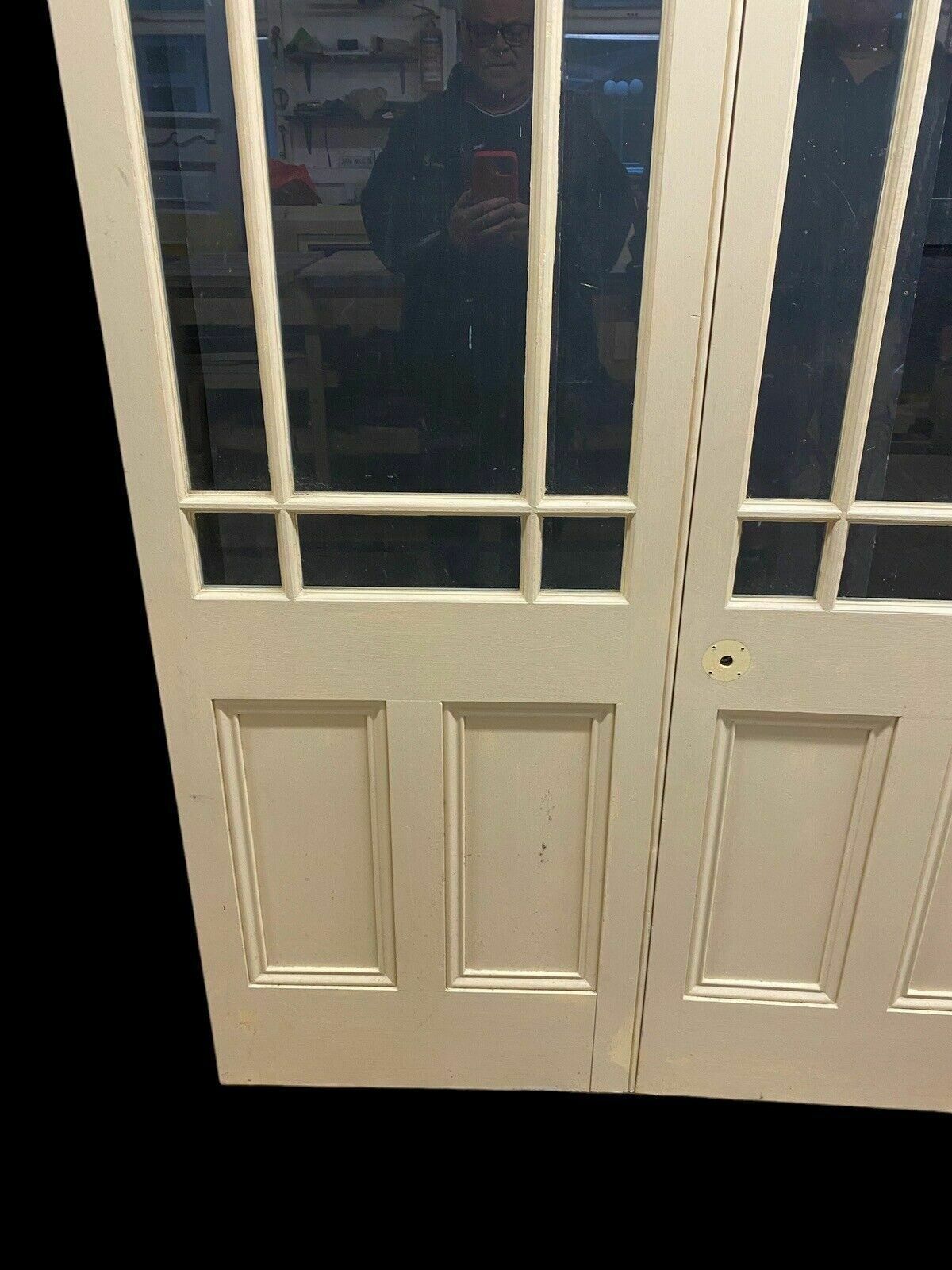 Victorian French Doors Old Antique Period Reclaimed Pine Wooden Clear Glass photo buy