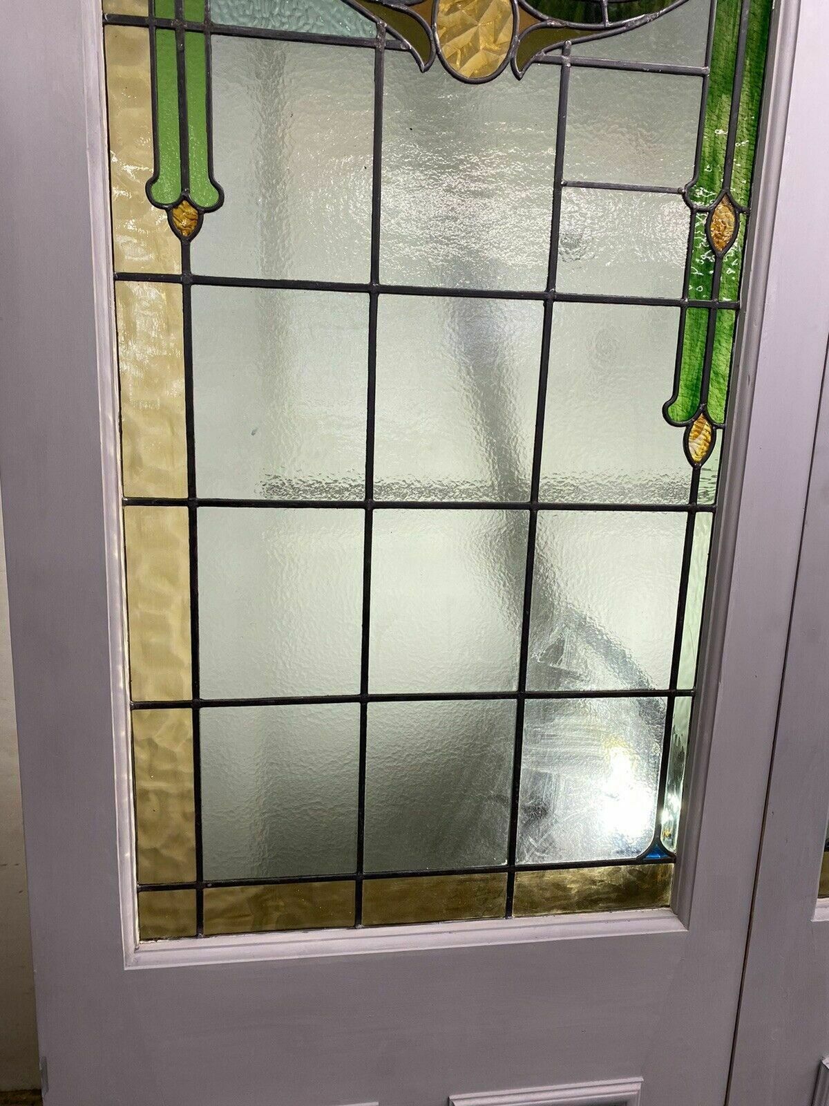 X Large Victorian Stained Glass French Doors Antique Period Reclaimed Old Wood photo for sale
