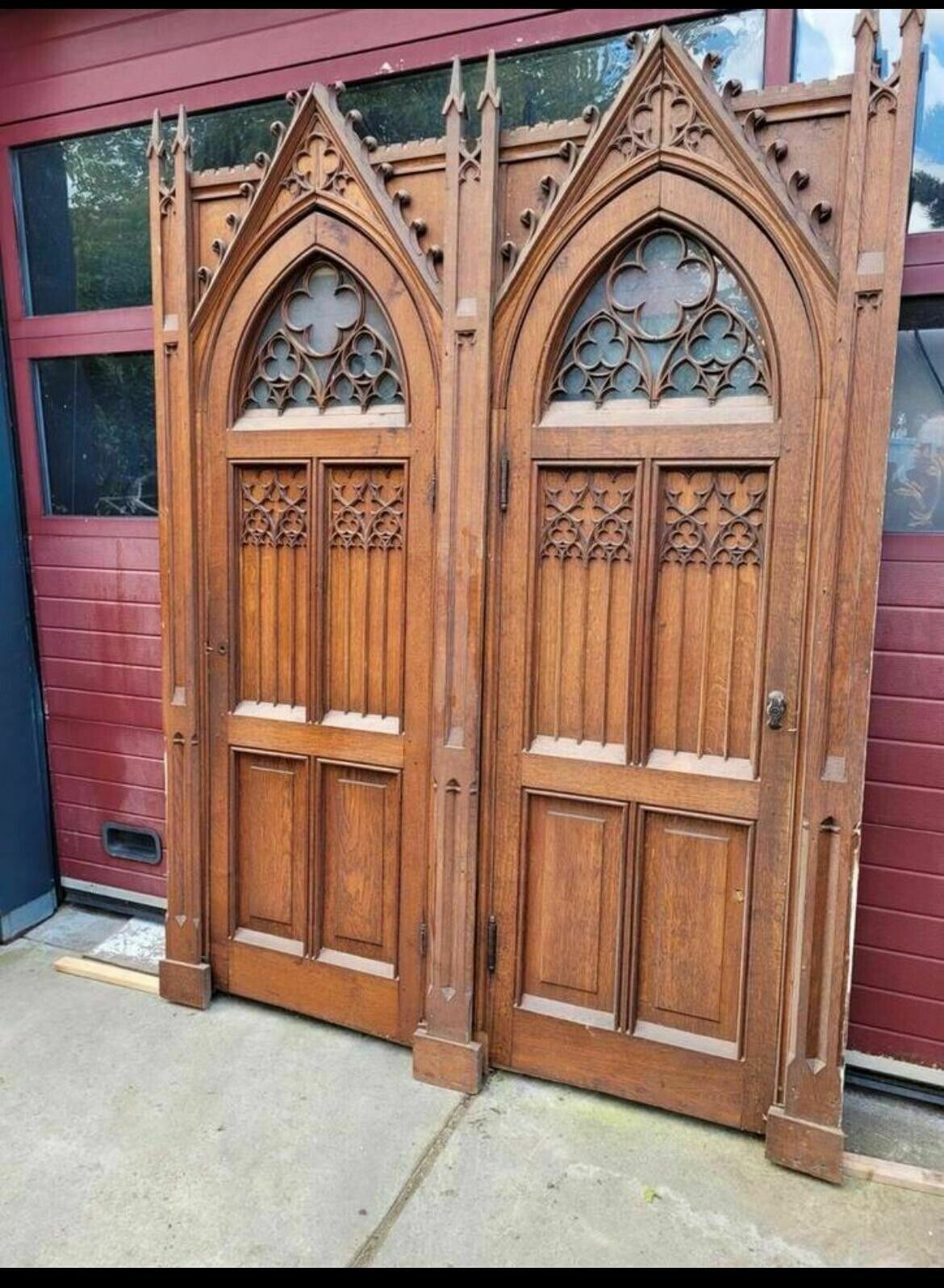 Large Gothic Tudor Arched Doors + Frame Antique Period Reclaimed Old Oak Set photo furniture