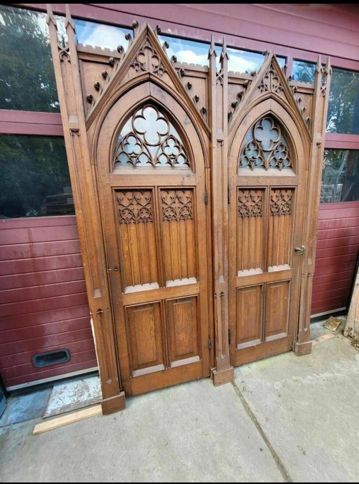 Large Gothic Tudor Arched Doors + Frame Antique Period Reclaimed Old Oak Set photo for sale