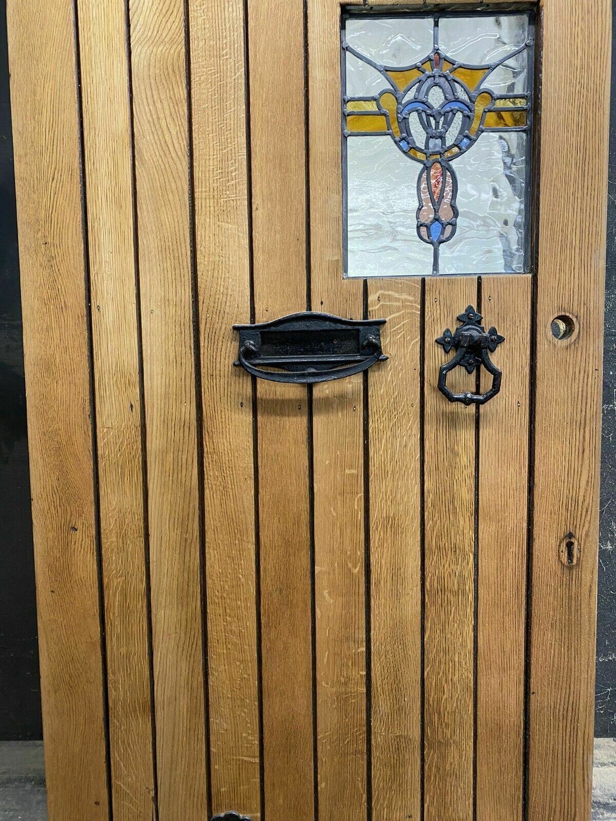 Solid Oak Front Door Stained Glass Old Period Antique Reclaimed Wood Cast Iron photo Home Fixtures