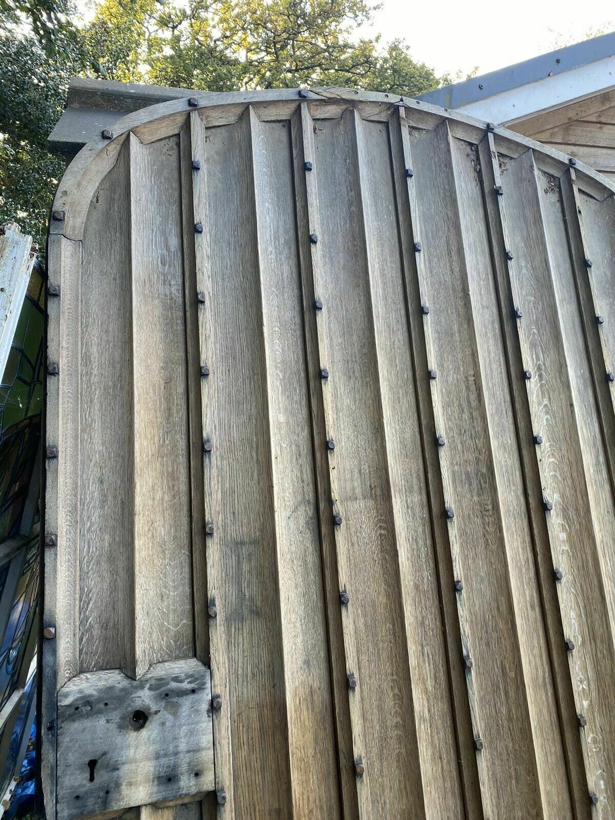 Solid Oak Castle Manor Door Arched Old Period Wood Antique Reclaimed Iron Rare photo for sale