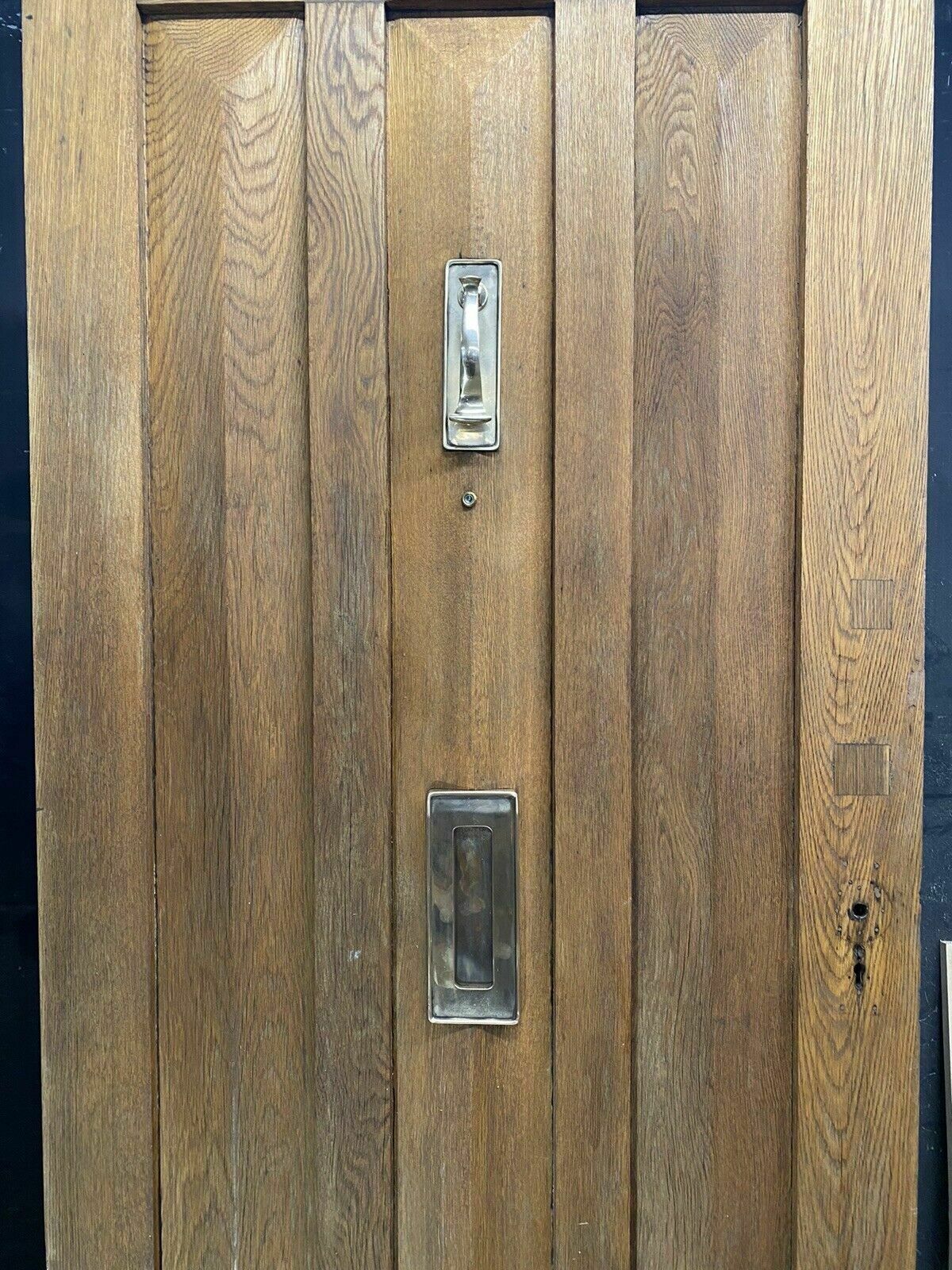 Solid Oak Front Door Old Period Antique Reclaimed Bronze Knocker Letterbox Wood photo for sale