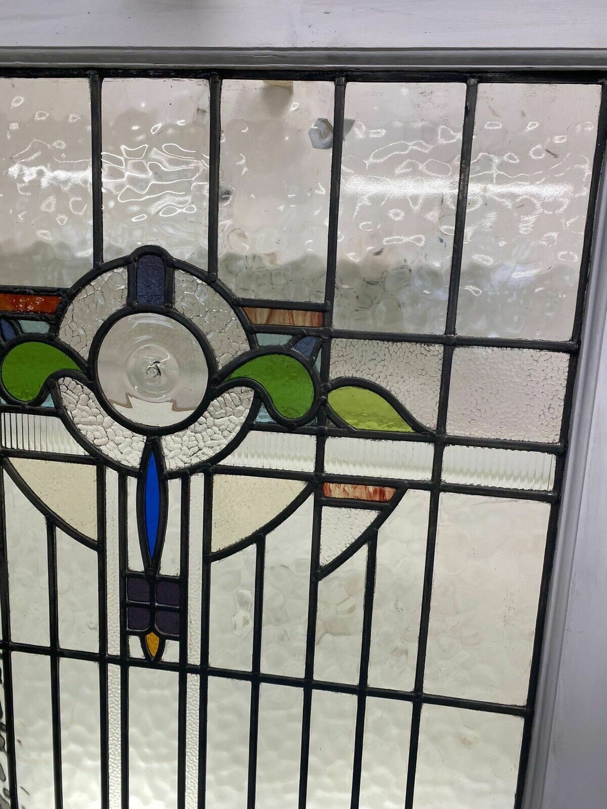 X Large Stained Glass Window Art Nouveau Antique Period Lead Old Reclaimed Wood photo for sale