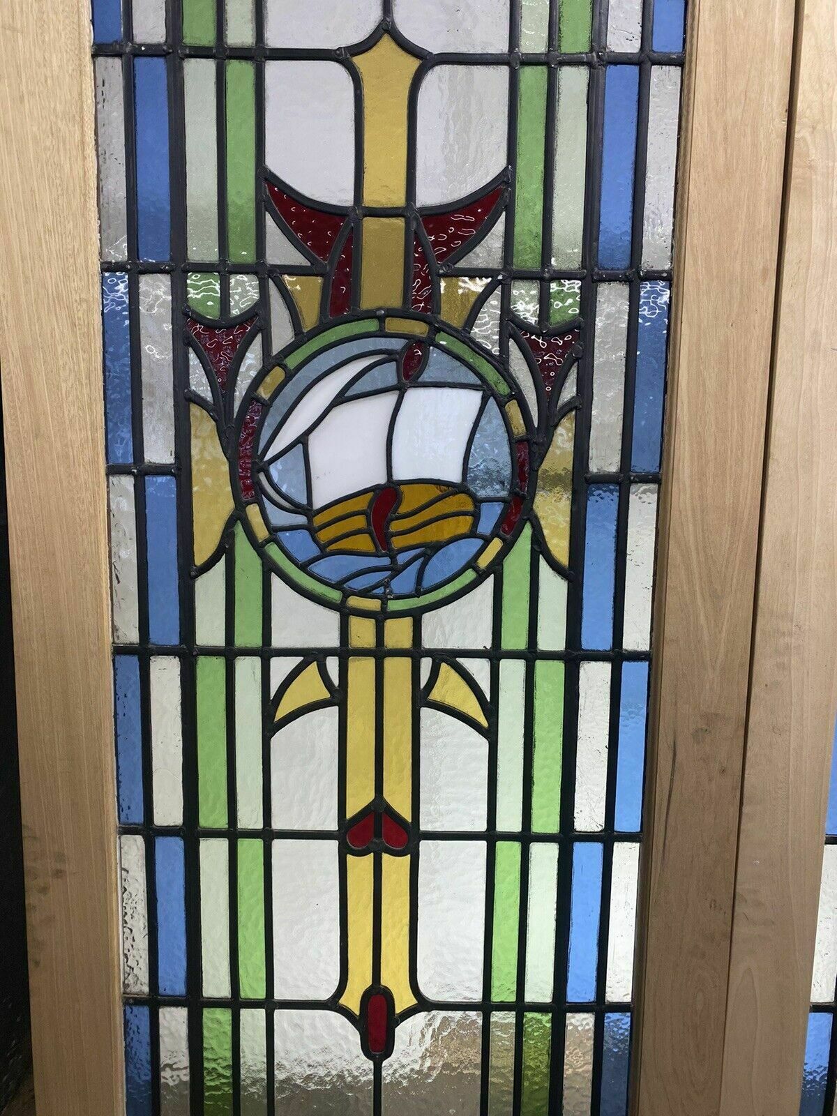 Art Deco Stained Glass French Doors Antique Period Reclaimed Old 20s 30s Leaded photo for sale