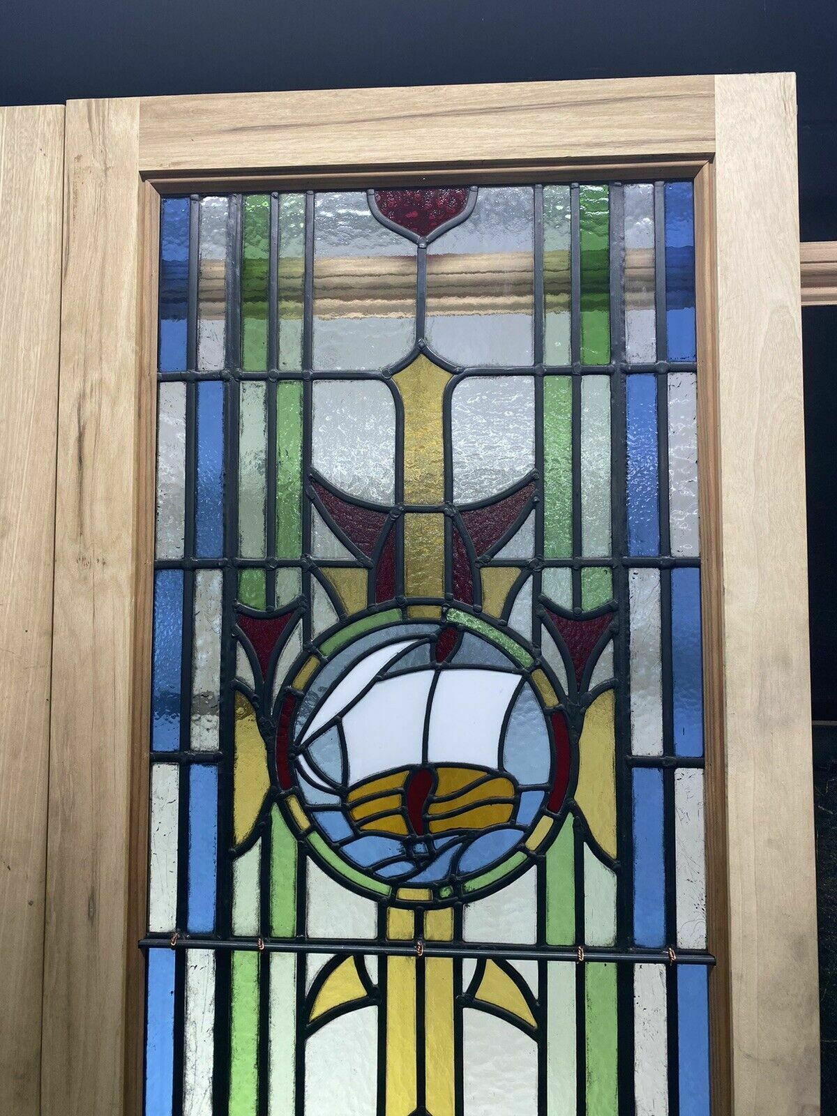 3363.0 Art Deco Stained Glass French Doors Antique Period Reclaimed Old 20s 30s Leaded photo