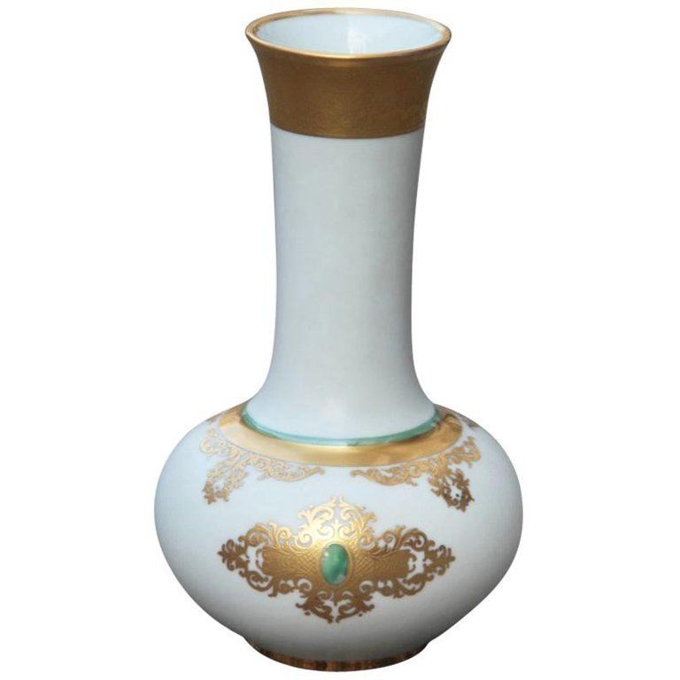 Finzi Porcelain Vase Gold 24  Karat Italian Design Mid Century Modern White 1950