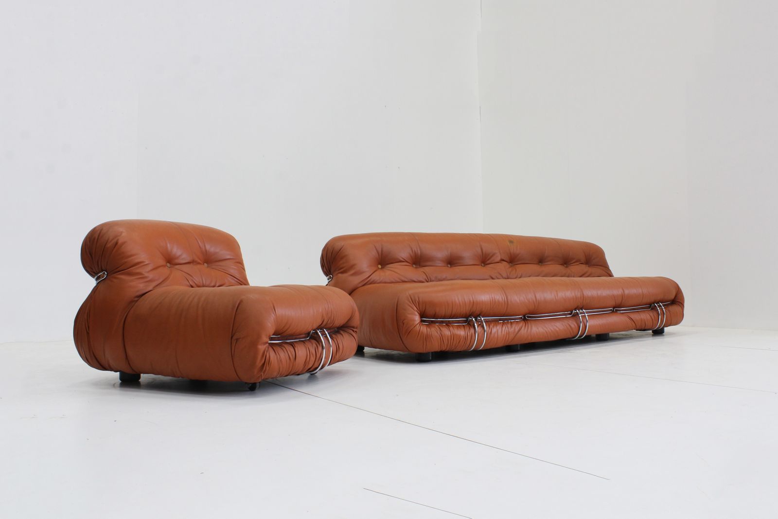 Soriana Lounge Set By Afra & Tobia Scarpa For Cassina In Cognac Leather photo vinterior