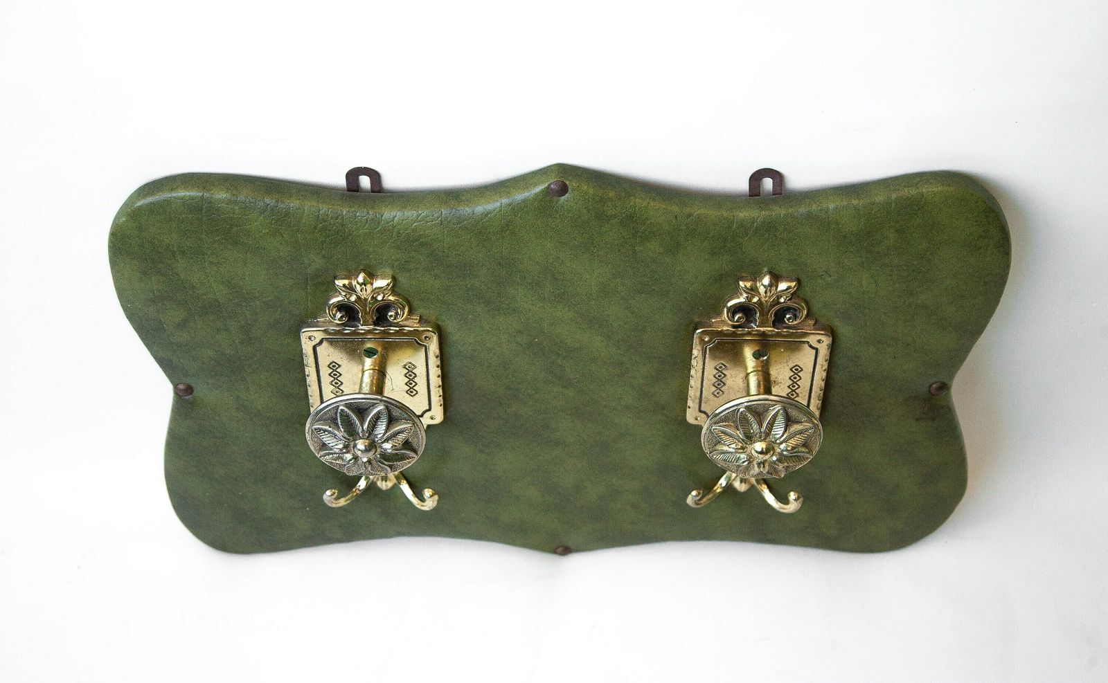 Vintage Skai Coat Rack/Coat/Vesti/Similar Green Leather/Crochet/Brass Alloy Patère/Dressing/Wall Coat Rack/Hookshome Decor photo Furniture