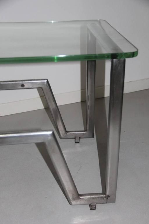 Table Of 1930s Minimalist French Metal Chrome Crystal Often Mid Century Modern photo furniture