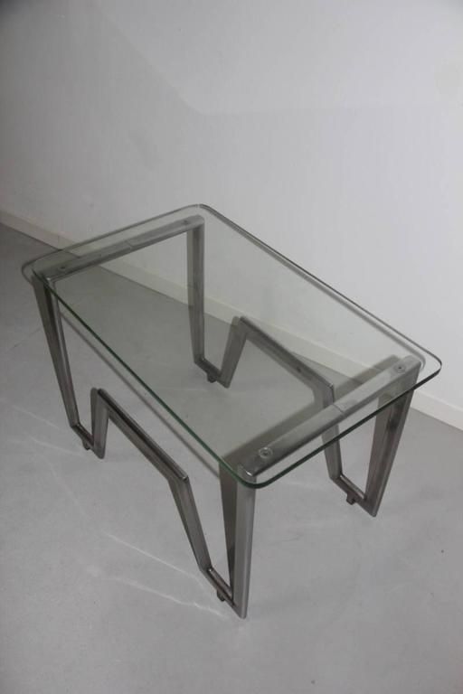 Table Of 1930s Minimalist French Metal Chrome Crystal Often Mid Century Modern photo 1440.0