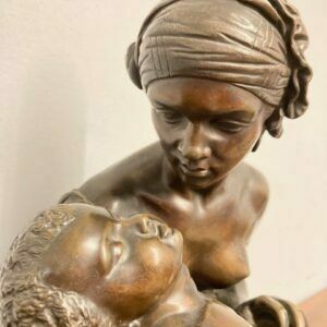 Antico Grande Bronzo “Maternal Tenderness “ Jean Joseph Jaquet XIX Sec Maternità Orientalista photo vintage