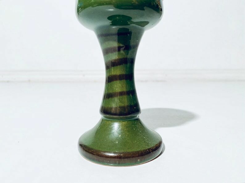 Green Ceramic Candleholder With Plinth / 1960s 70s Scandinavian Decor photo Home Decor