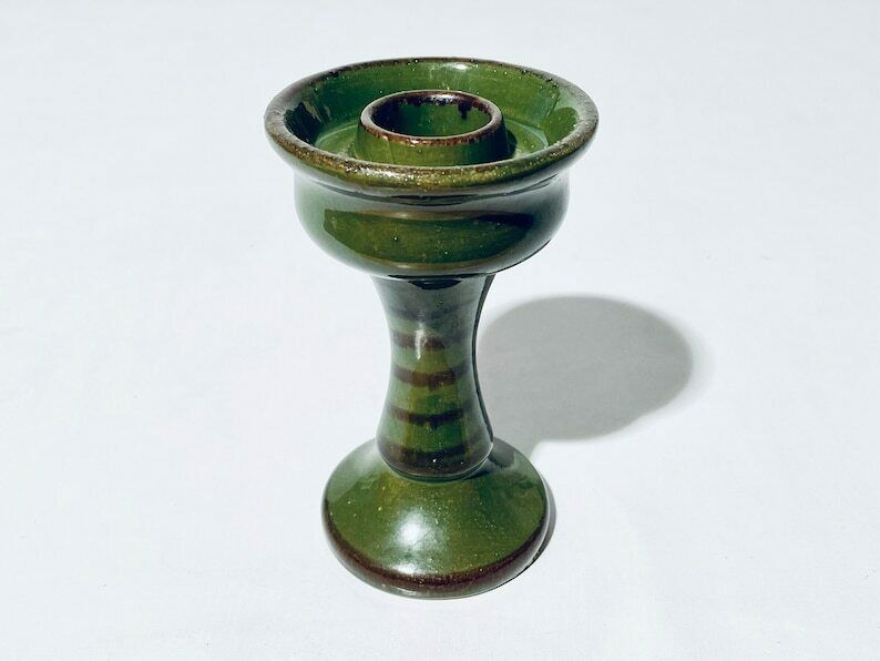Green Ceramic Candleholder With Plinth / 1960s 70s Scandinavian Decor photo 51.0