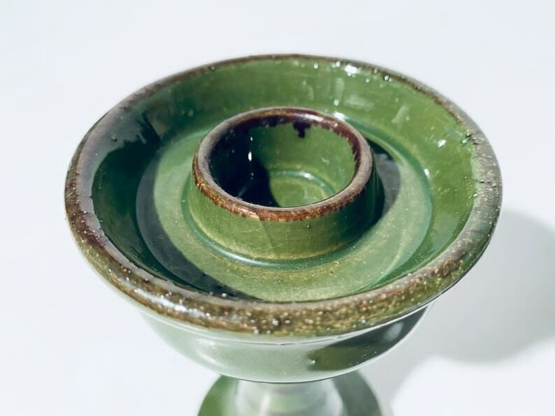 Green Ceramic Candleholder With Plinth / 1960s 70s Scandinavian Decor photo buy