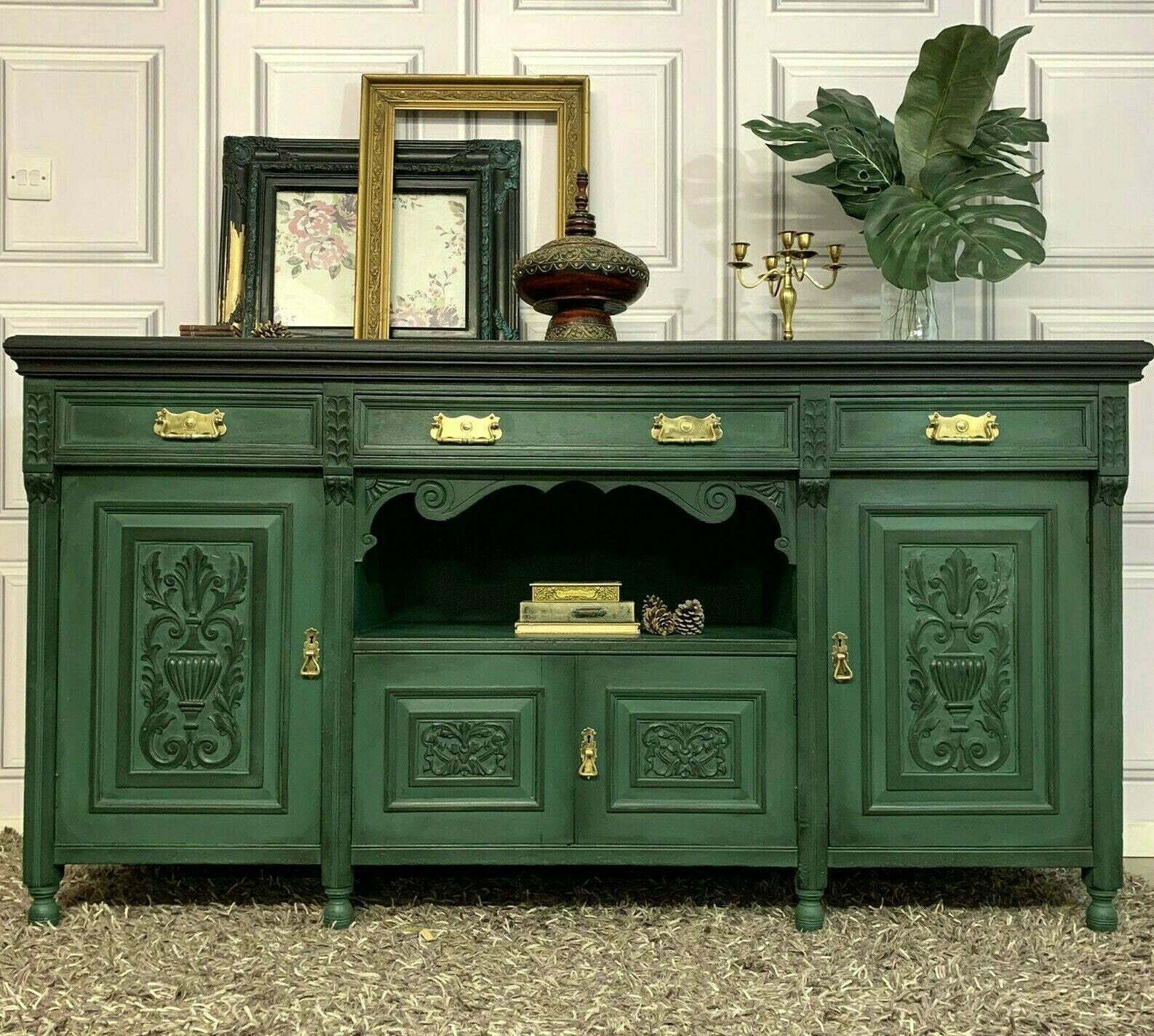 Painted Edwardian Sideboard Solid Oak Carvings Commissions Welcome