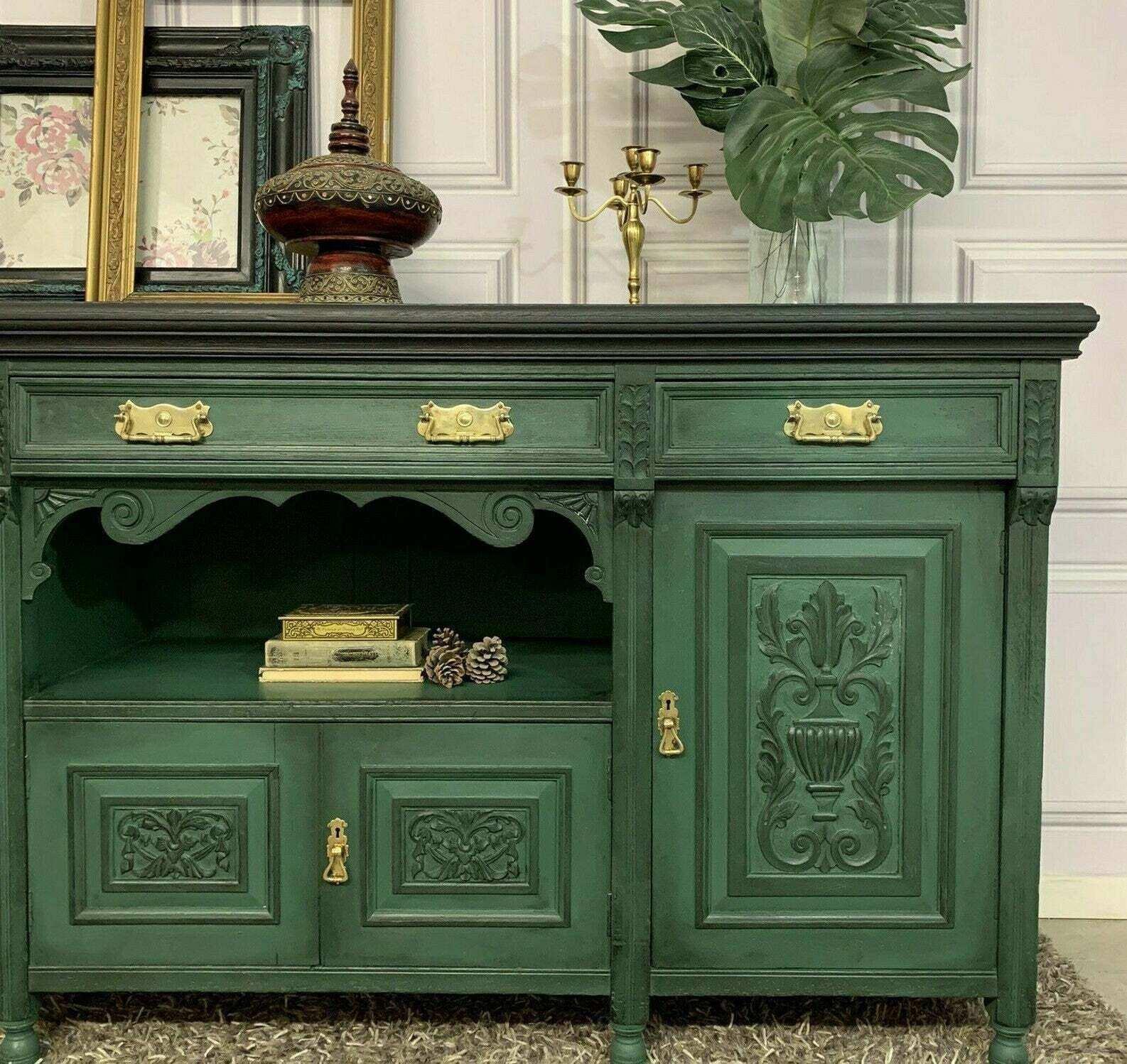 Painted Edwardian Sideboard Solid Oak Carvings Commissions Welcome photo 1245.0